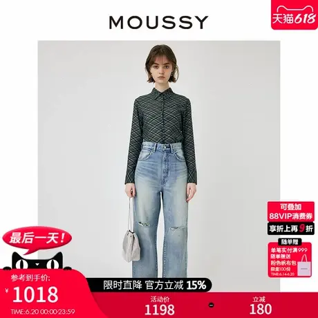 MOUSSY 夏季新品美式复古风破洞宽松直筒牛仔裤010HSS11-0270商品大图
