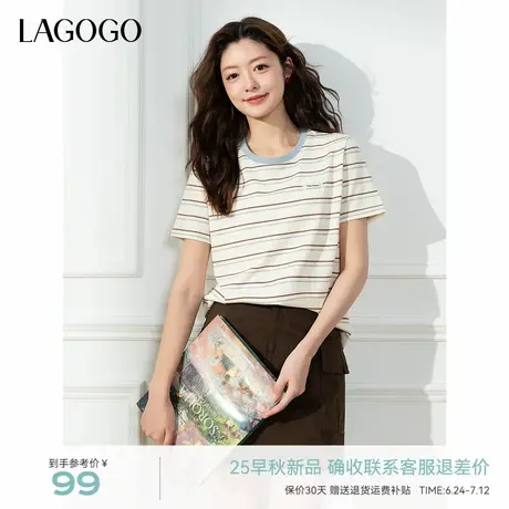 LAGOGO彩点条纹短袖T恤女拉谷谷2025夏秋季新款元气通勤圆领上衣商品大图