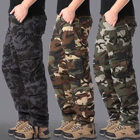 春秋工装裤男全棉耐磨宽松直筒多口袋休闲劳保工作裤厚款迷彩长裤图片