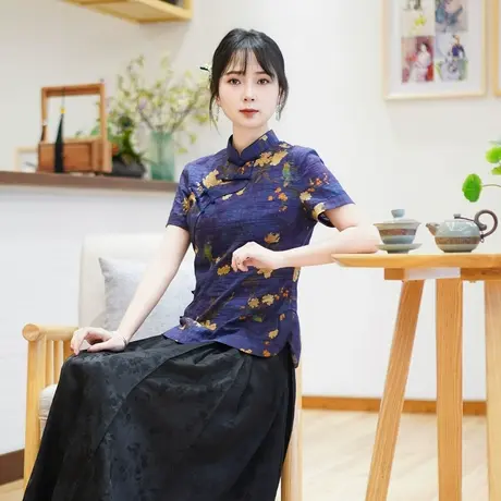 筠雅夏季新款唐装女中国风改良旗袍上衣百搭质感新中式女装24J173图片