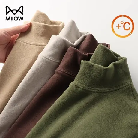 猫人加绒德打底衫男士秋冬季半中高领长袖双面磨绒T恤保暖上衣服图片