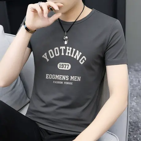 莫代尔冰丝t恤男士短袖圆领上衣服速干凉感半袖潮流字母印花体恤商品大图