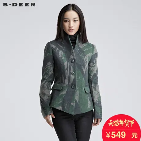sdeer圣迪奥女装2018冬装抽象笔触涂抹印花短款西装外套S16482235图片