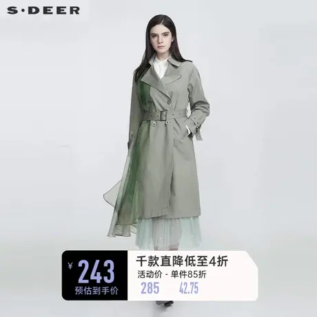 sdeer圣迪奥春装休闲翻领收腰水墨拼接长款风衣S21181811图片