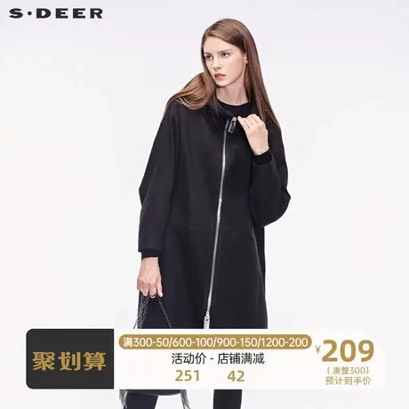sdeer圣迪奥简约流畅剪裁设计金属拉链装饰高领连帽大衣S18461866图片
