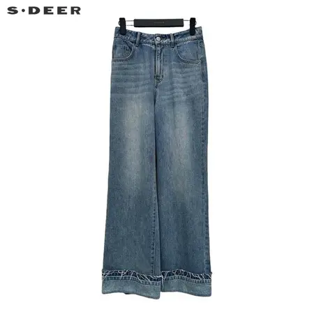 【直播间专属】sdeer圣迪奥时尚高腰阔腿卷边牛仔长裤S233Z0806图片