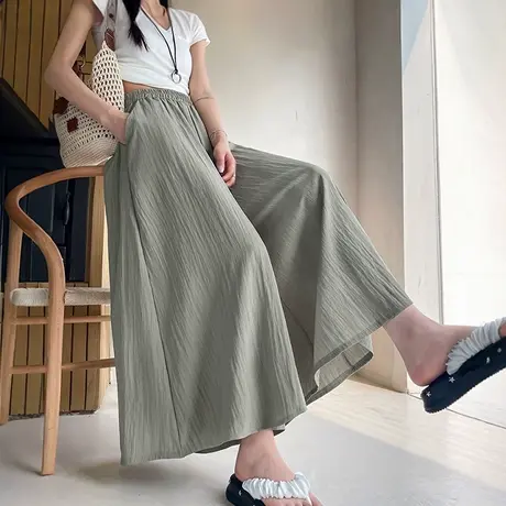 凉减阔腿裙裤子女夏2025新款今年流行爆款休闲梧桐裤垂坠感九分裤商品大图