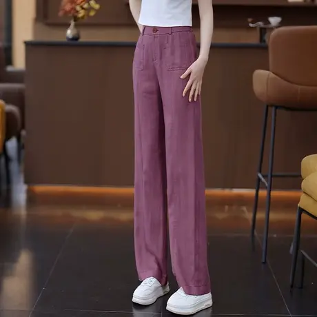 天丝亚麻窄版直筒裤女夏季轻薄透气垂感长裤显瘦高腰通勤休闲裤商品大图