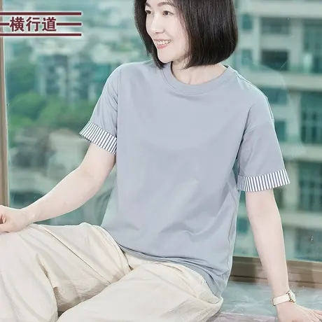 简约圆领宽松短袖T恤打底衫休闲大码女装胖mm纯色夏装2025新款图片