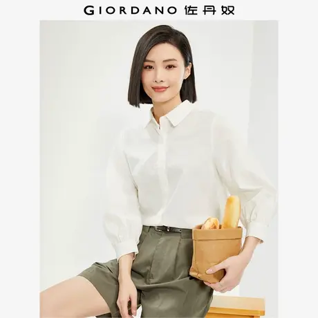 佐丹奴衬衫女装纯棉府绸泡泡袖七分袖梭织休闲衬衫 05345470商品大图
