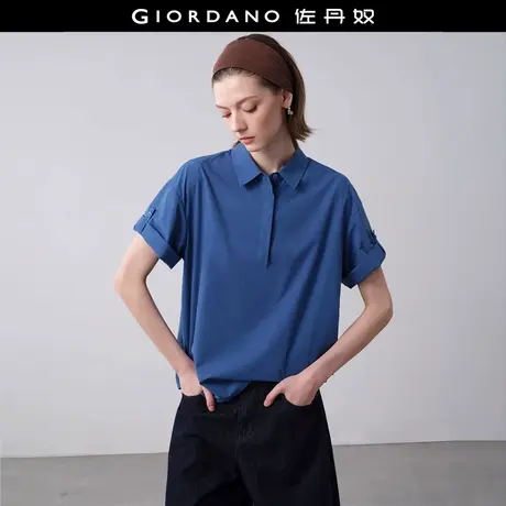 设计师款佐丹奴宽松衬衫女夏季通勤可卷袖半开襟短袖衬衫18345910图片