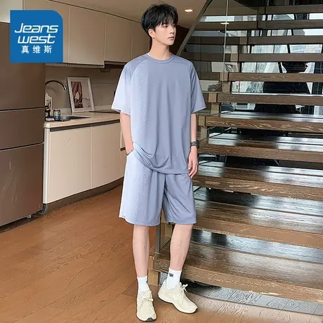 WX真维斯男装 2025夏季新款韩式复古双色颗粒渐变百搭款男装套装图片