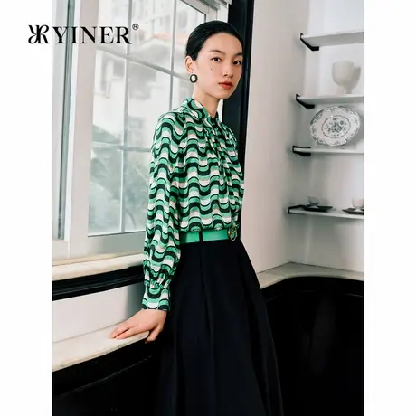 【真丝系列】YINER音儿秋季弹力桑蚕丝衬衫提花波纹上衣商品大图