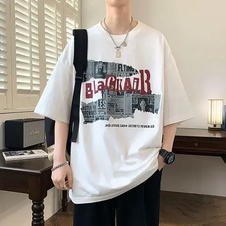 重磅水洗棉感短袖t恤男夏季2025新款美式复古上衣圆领半袖体恤衫T图片