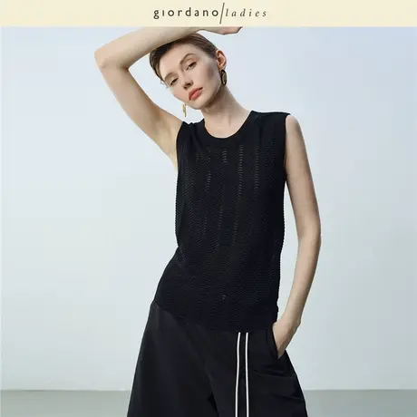 GL2025夏季新款无袖针织衫女时尚镂空圆领修身针织背心女02355039图片
