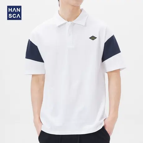 汉斯卡短袖polo衫男夏季新款纯棉翻领撞色拼接潮流宽松休闲保罗衫图片
