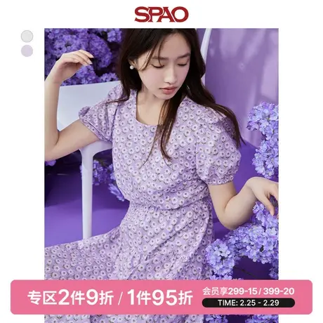 【寻意生活】SPAO女士连衣裙夏季甜美圆领印花中长款裙SPOWD23S22商品大图