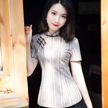 筠雅中式盘扣上衣女夏唐装女中国风年轻款盘扣茶服复古中式女装商品大图