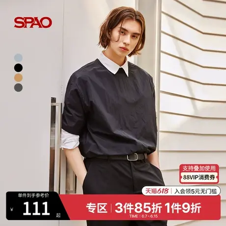 SPAO韩国同款2025年夏季新品男士简约圆领宽松日常通勤短袖T恤图片