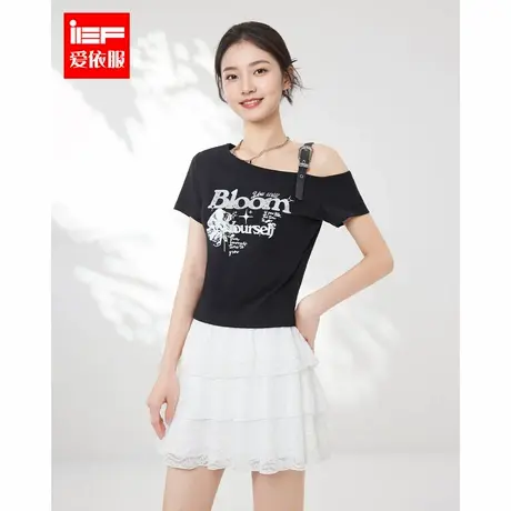 IEF/爱依服短袖2025夏季短款上衣露肩字母辣妹风甜酷个性显瘦T恤图片