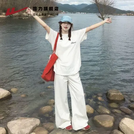 回力白色纯棉短袖t恤女夏2025新款小个子宽松大码女装正肩上衣Z1商品大图