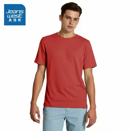 WX真维斯男装2025夏季新款 短袖圆领舒适纯色简约百搭休闲T恤上衣商品大图