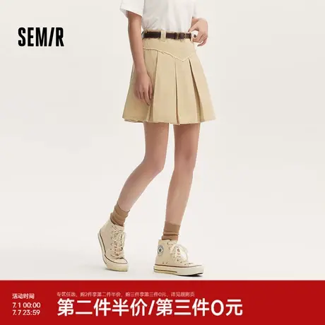 森马半身裙女盐甜系腰带A字短裙潮流元气夏季辣妹毛边百褶裙复古商品大图