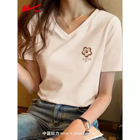 回力正肩短袖t恤女2025新款夏季大码女装休闲半袖宽松v领上衣女A图片