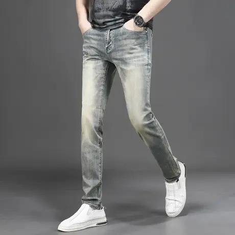 香港高端复古蓝牛仔裤2025新款男潮牌修身小直筒裤春夏季休闲长裤图片