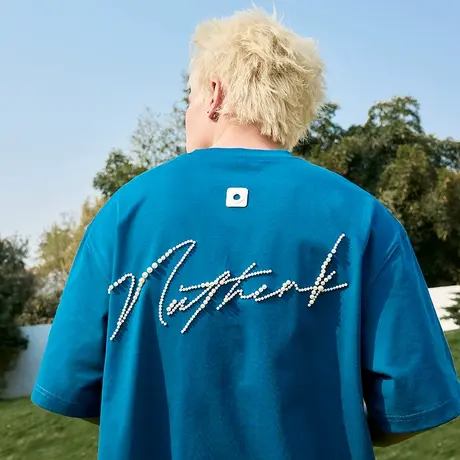 Nuthink珍珠字母短袖T恤美式复古潮牌重磅宽松半袖男女2025夏新款图片