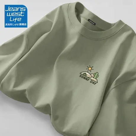 NN真维斯纯棉长袖t恤男春秋山系抹茶绿休闲上衣青少年重磅打底衫商品大图