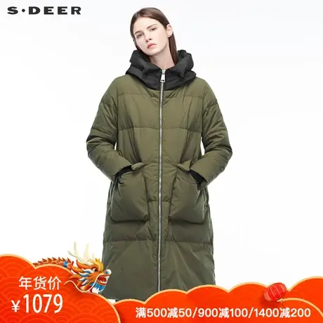 sdeer圣迪奥女装拼接设计贴袋装饰高领连帽羽绒服S18482420图片