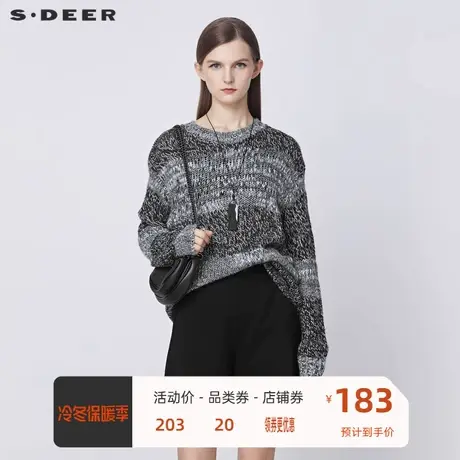 sdeer圣迪奥女装罗纹圆领撞色拼接落肩袖针织衫S21483549图片