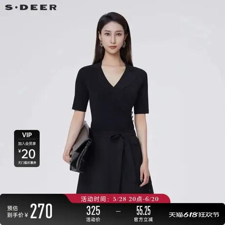 【商场同款】sdeer圣迪奥女复古翻领堆叠拼接修身针织衫S24283514图片