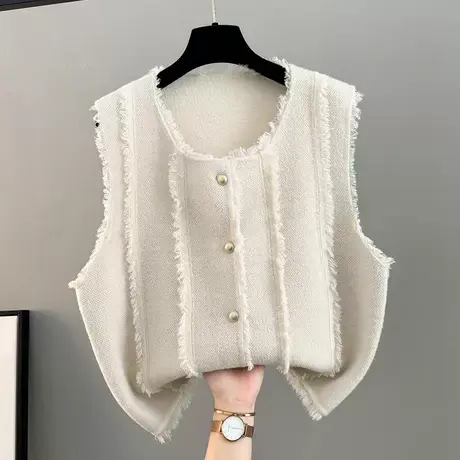 秋冬新品高级感小香风开衫时尚流苏马甲女纯色设计感百搭外穿马夹商品大图