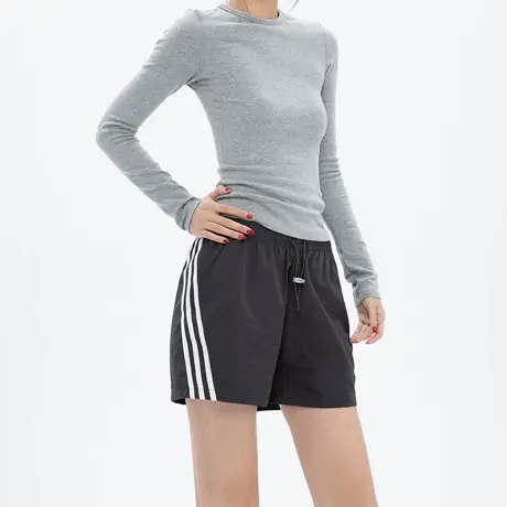 薄款松紧腰侧边条纹运动裤女夏季户外休闲宽松百搭情侣训练短裤商品大图