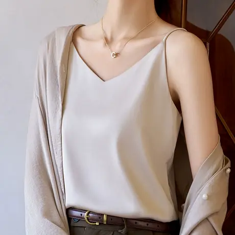 冰丝吊带背心女内搭夏外穿2025新西装打底V领宽松仿真丝无袖上衣图片