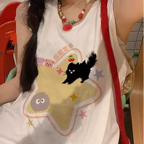 纯棉吊带运动坎肩背心无袖t恤女夏外穿高级感宽松篮球服挂脖上衣商品大图