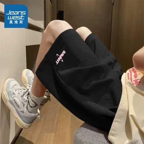 KMV真维斯黑色小个子短裤女2025新款夏宽松休闲显瘦外穿三分裤潮商品大图