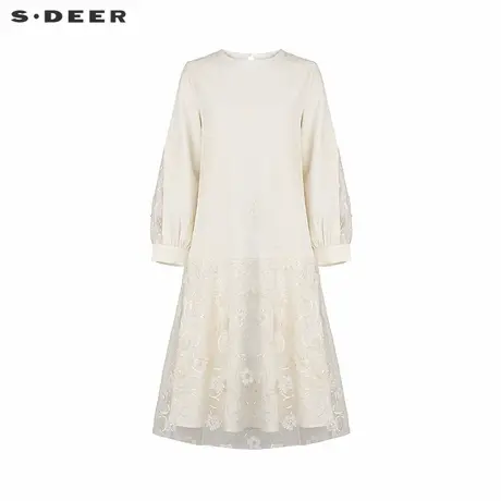 sdeer圣迪奥女装清新圆领绣花网纱不规则连衣裙S244Z12B1商品大图