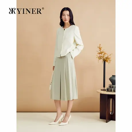 YINER音儿秋季法式复古木纹肌理气质奶油白休闲短外套商品大图