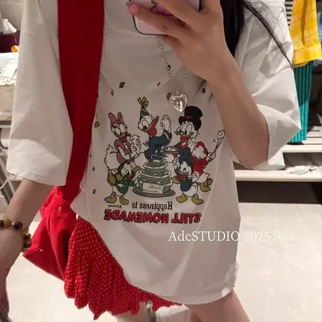 十三行2025夏季新款韩版卡通动漫印花大版短袖T恤女宽松慵懒上衣商品大图