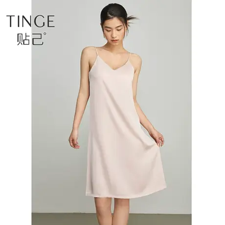 TINGE冰丝睡裙女带胸垫一体吊带可外穿夏季打底长款家居服睡衣图片