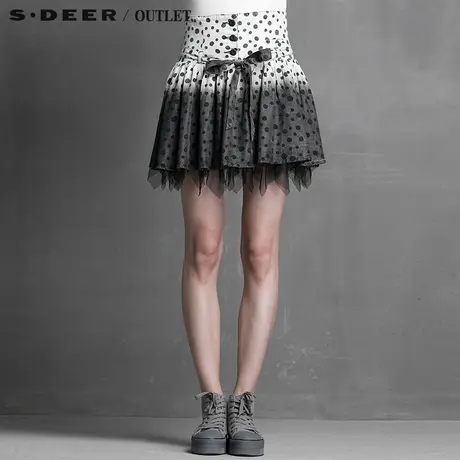 s.deer【新品】圣迪奥专柜正品女装渐变复古波点高腰短裙4281397图片