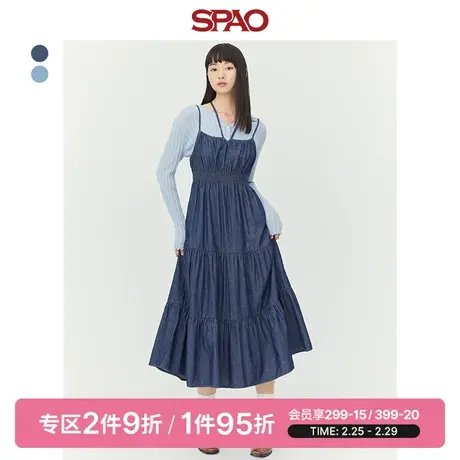 SPAO女士连衣裙春季新款牛仔吊带长款连衣裙SPOJD23S21商品大图