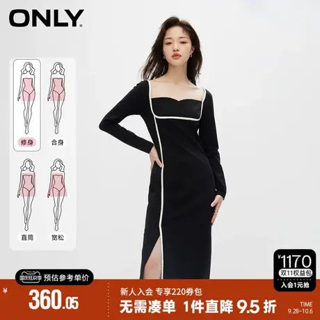 ONLY2023秋季新款时尚气质显瘦方领中长款开叉连衣裙女|123361009图片