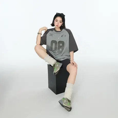 2025夏季新款撞色宽松印花短袖T恤男女同款潮酷ins街头风半袖上衣图片