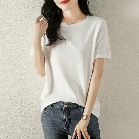 纯棉t恤女白色短袖夏季宽松薄款打底衫正肩体恤女装显瘦纯色上衣图片