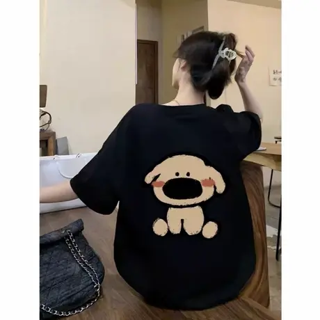 美式复古纯棉黑色短袖t恤女2025新款爆款宽松显瘦半袖洋气上衣潮图片