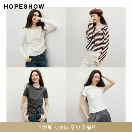 红袖春季新款女装休闲百搭圆领套头长袖T恤合集图片